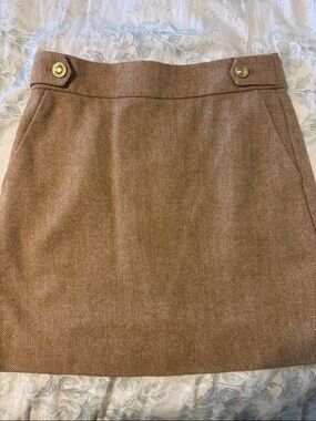 J. Crew Tan Herringbone Mini Skirt with Gold Buttons